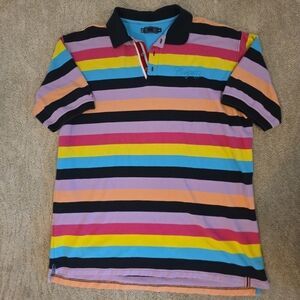 COOGI Polo Shirt Mens Size 4XL  Colorful Striped Short Sleeve Y2K Vintage